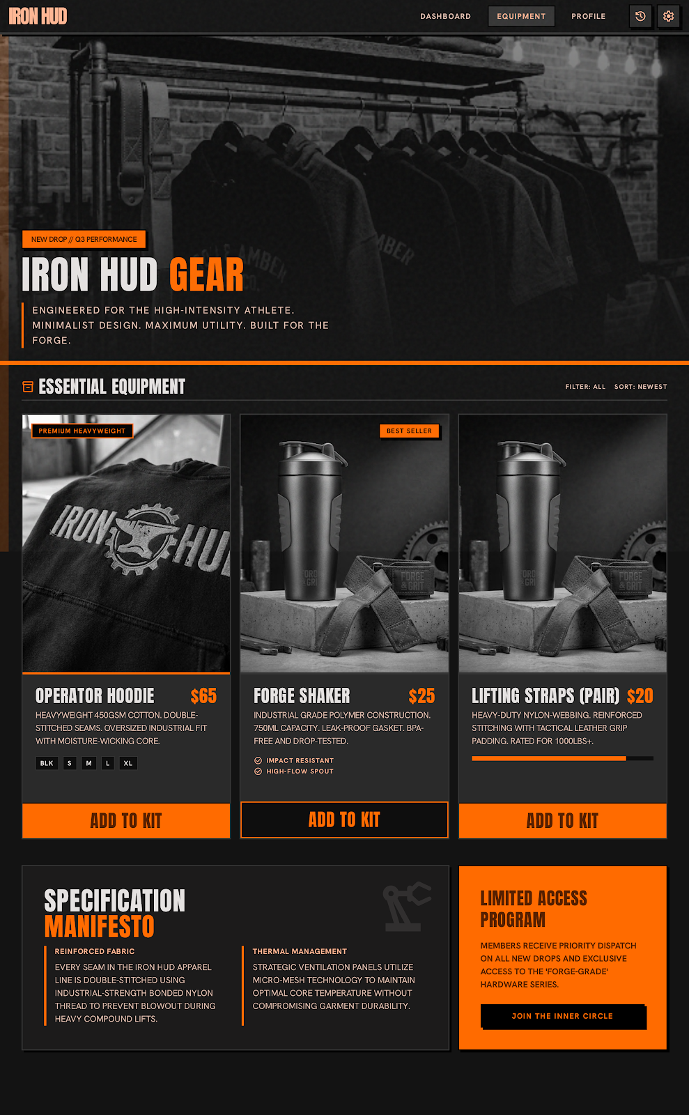 Iron HUD — equipment and programming page.