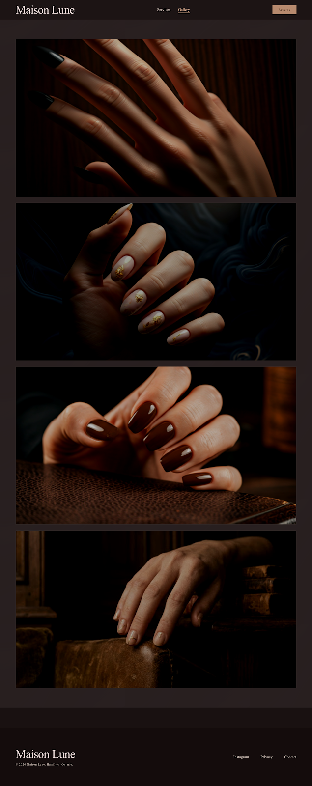 Maison Lune Nails — gallery page with full-bleed photography.